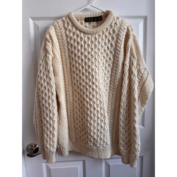 Blarney Woollen Mills Irish Aran Cable Knit Sweater 100% Merino Wool cream XL - Picture 16 of 16